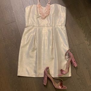 NWOT Aidan Mattox rose gold thread strapless dress